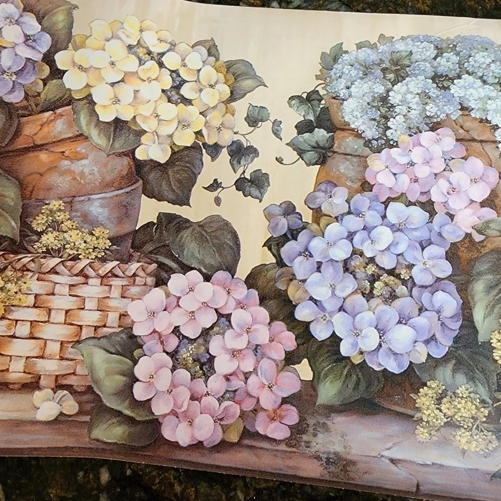 Vintage Wallpaper Border Cottage Garden Country Hydrangea Baskets 2 Rolls Farm